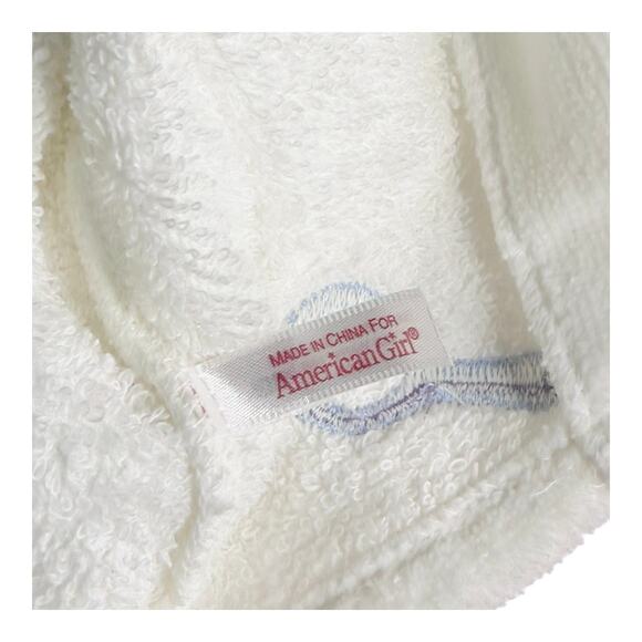 American Girl Doll Spa Robe Slippers Head Towel Set Terrycloth White Blue Pajama - Picture 5 of 9